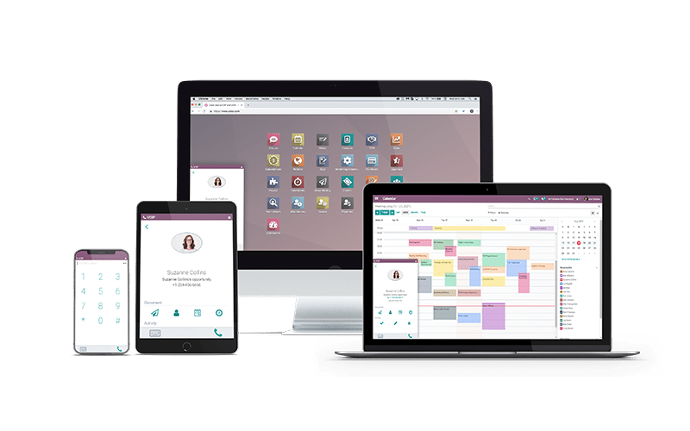 Odoo VoIP app interface on different devices