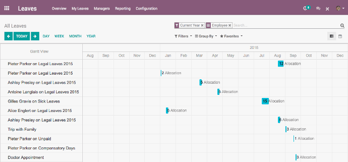 Odoo Time Off app from Human resources apps