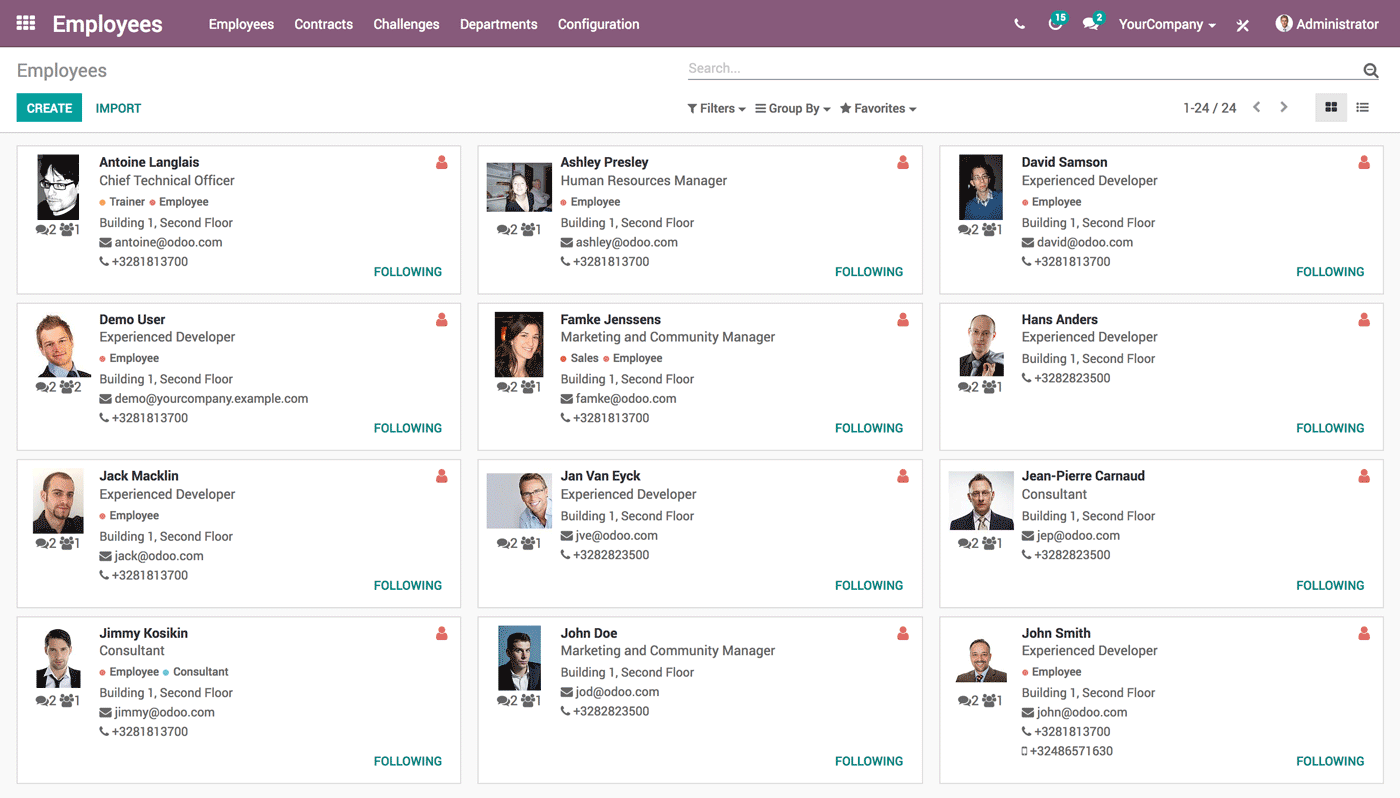Odoo Employees app from Human resources apps