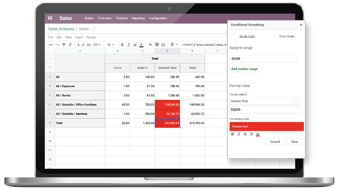 Odoo Spreadsheets App from Finance Apps