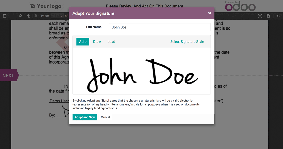 Odoo Sign App from Finance Apps