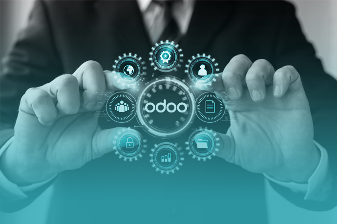 Odoo-Logo umgeben von Odoo-Anwendungen